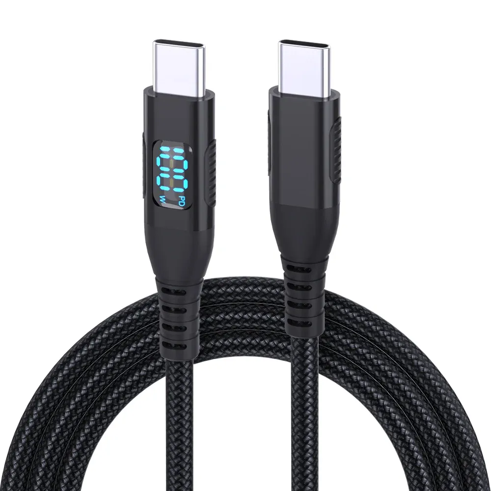 Câble USB-C vers USB-C BCVS, 100 W, avec écran numérique, charge rapide, câble de données tressé en nylon, type C, PD 100 W, compatible iPhone et Samsung Galaxy. 8