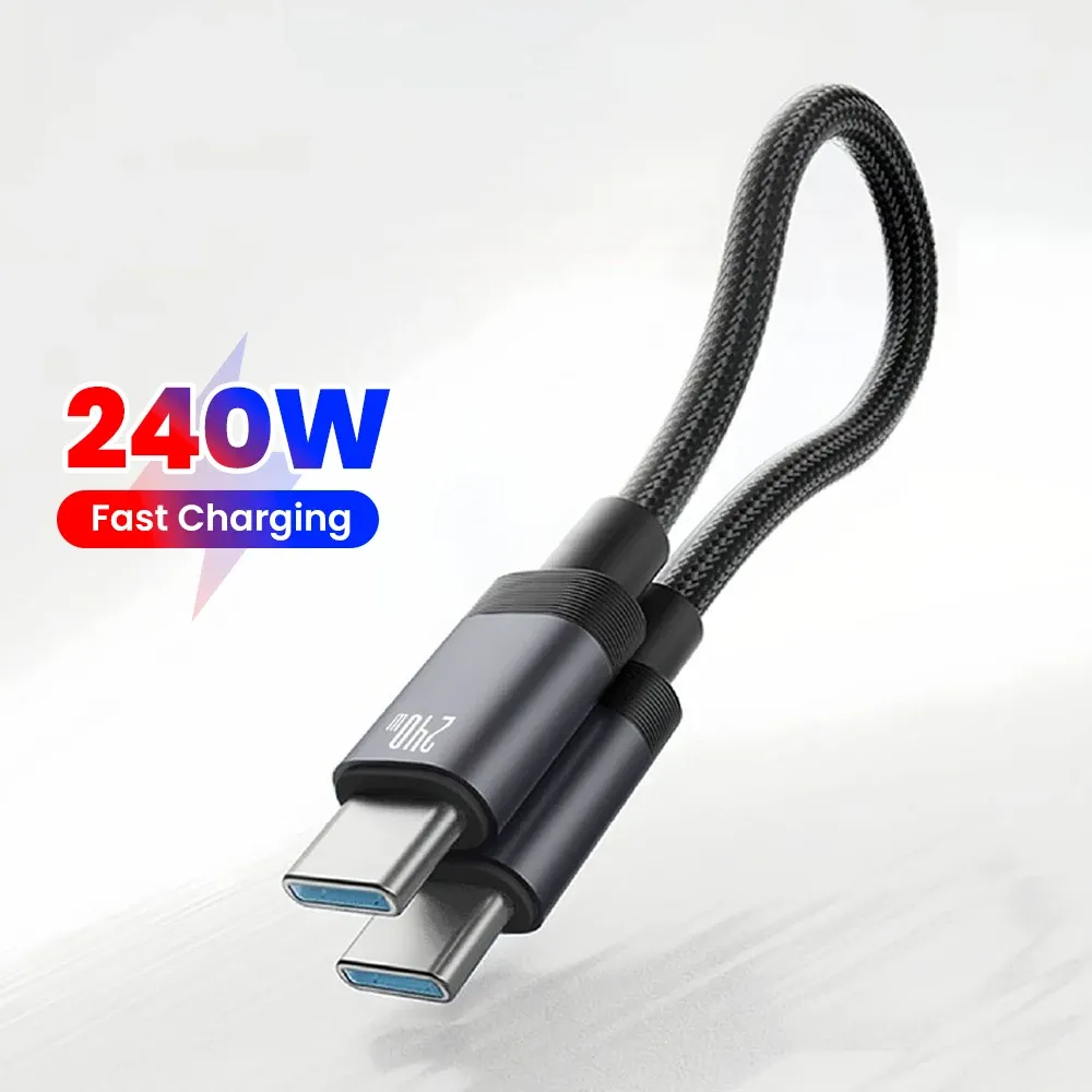 Câble USB-C court 15 cm / 20 cm 240 W, USB-C vers USB-C, charge rapide, câble tressé magnétique pour iPhone 15, 16, 17, Samsung, Huawei