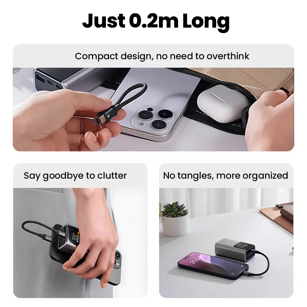 Câble USB-C court 15 cm / 20 cm 240 W, USB-C vers USB-C, charge rapide, câble tressé magnétique pour iPhone 15, 16, 17, Samsung, Huawei 2