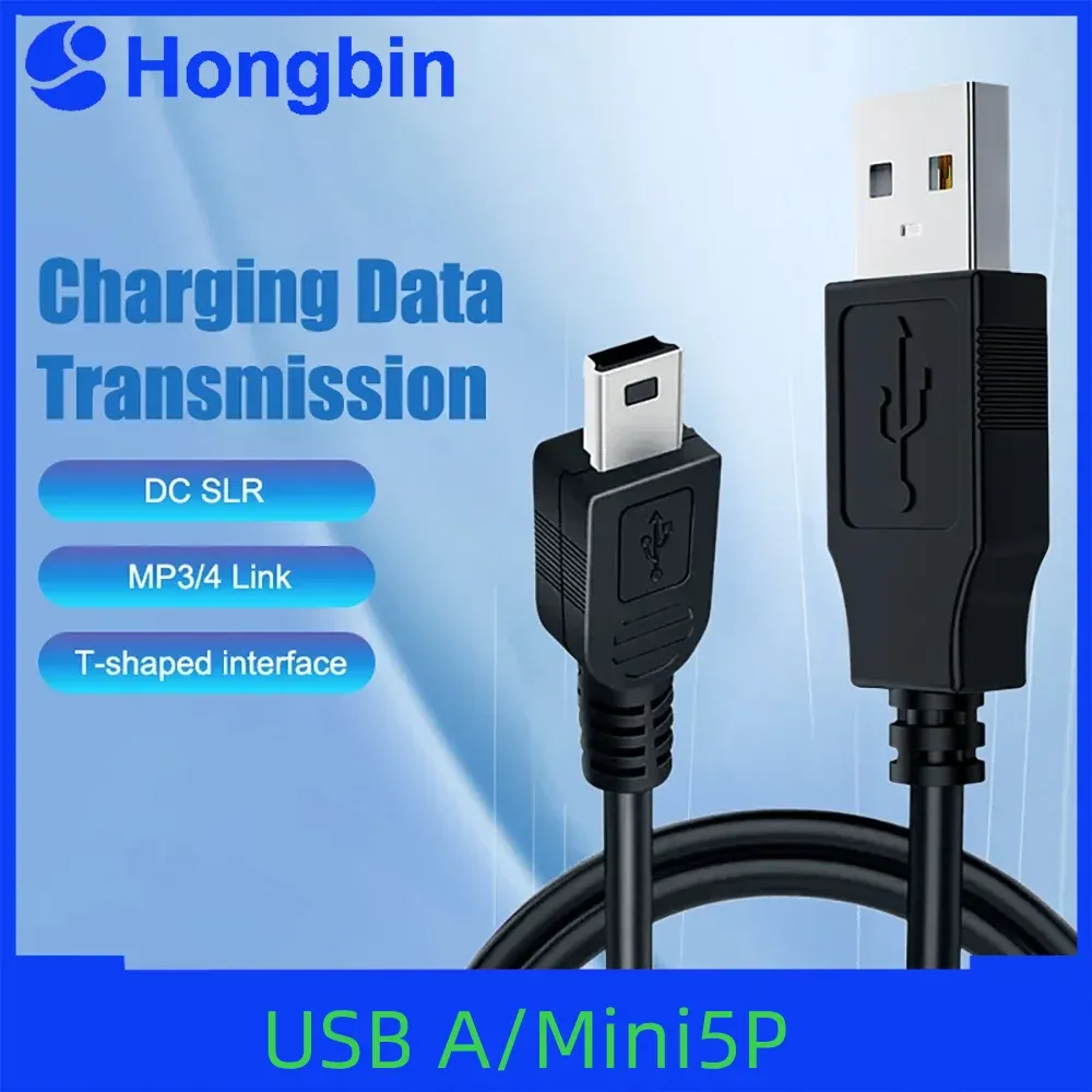 Câble USB 2.0 de 0,8 m, USB-A mâle vers Mini-USB B 5 broches (5P), connecteur T-Port, pour lecteurs MP3, MP4, appareils photo, téléphones portables, disques durs et ordinateurs
