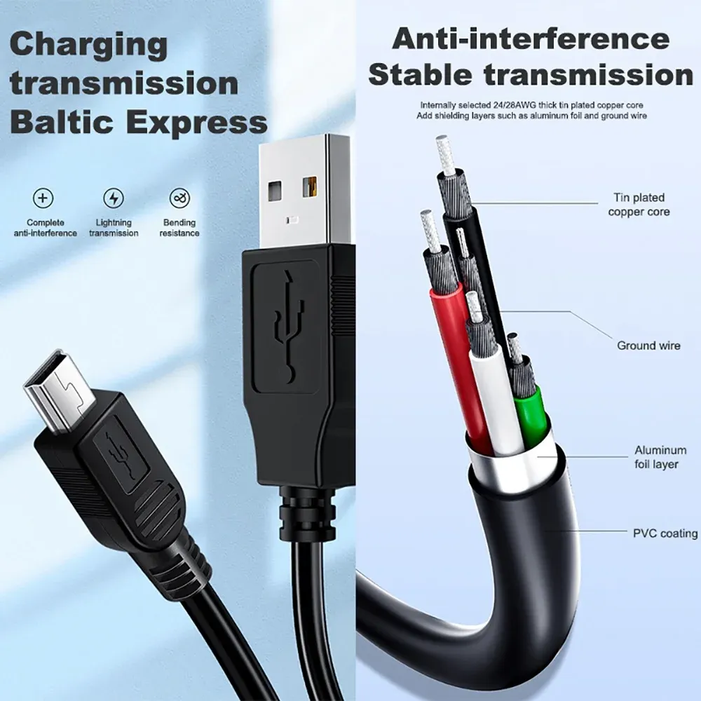 Câble USB 2.0 de 0,8 m, USB-A mâle vers Mini-USB B 5 broches (5P), connecteur T-Port, pour lecteurs MP3, MP4, appareils photo, téléphones portables, disques durs et ordinateurs 4