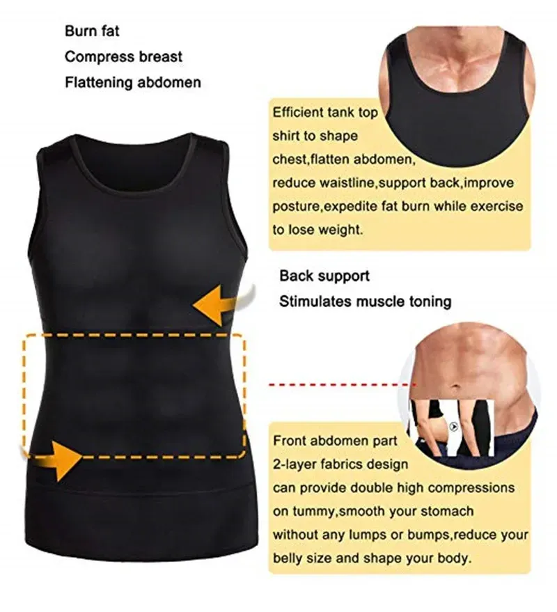 Gilet amincissant pour homme, gaine corset modelante, sous-vêtement de compression ventre 4