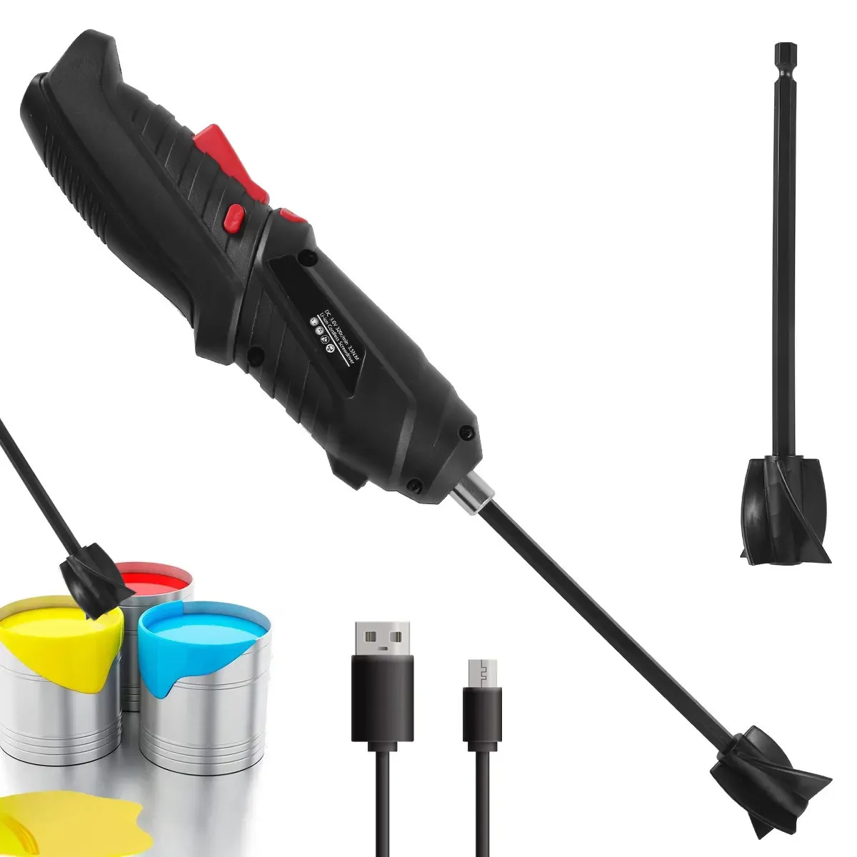 Mélangeur électrique USB portatif pour résine époxy, avec 2 palettes d'agitation, compatible perceuses à mandrin 1/4 de pouce - Image 1