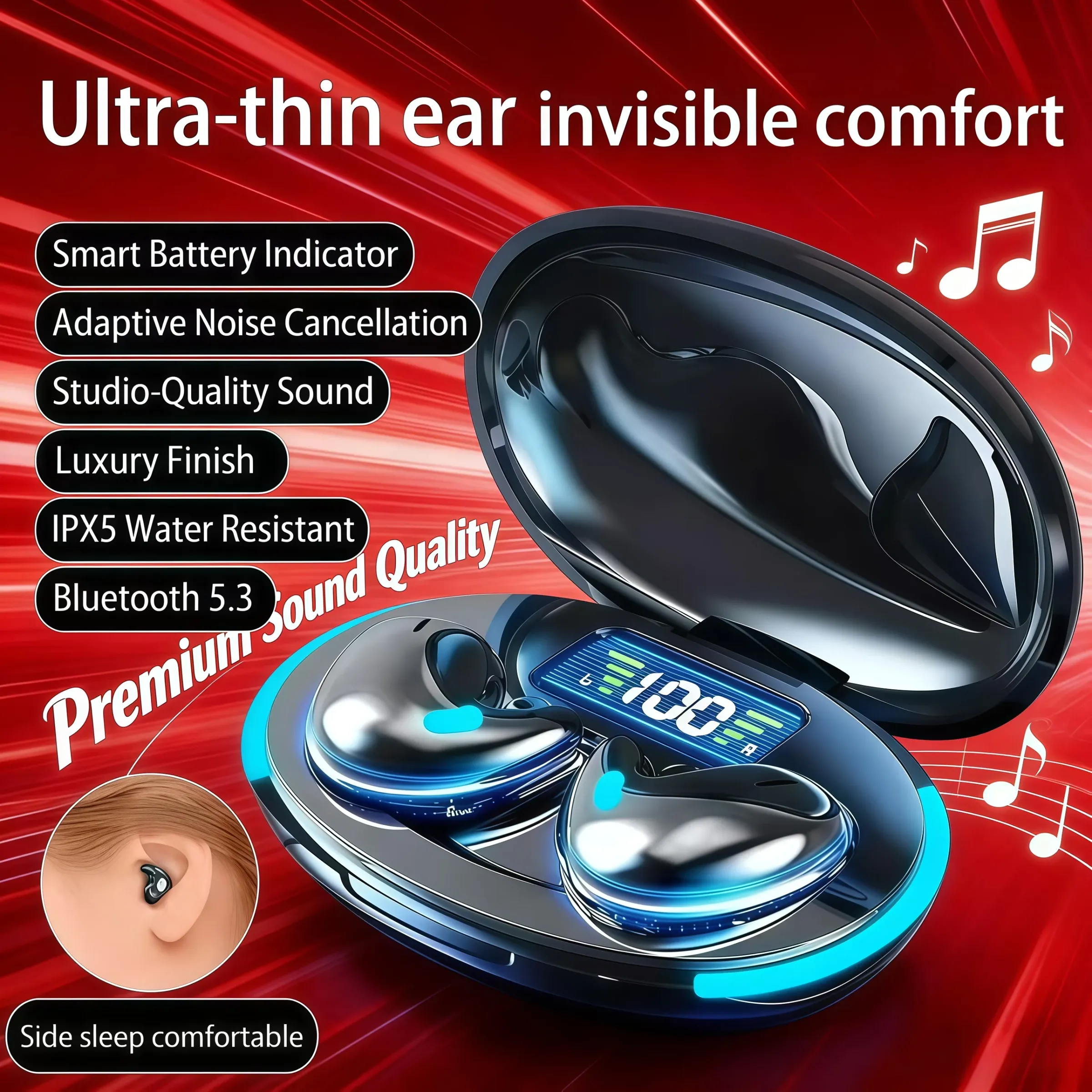 Écouteurs sans fil X55 Bluetooth 5.0 à réduction de bruit, son HiFi stéréo pour le sport, le jeu et le sommeil - Image 1