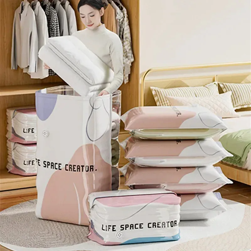 Sacs de rangement sous vide sans pompe, grands sacs de compression 3D pour vêtements, couettes et couvertures 5