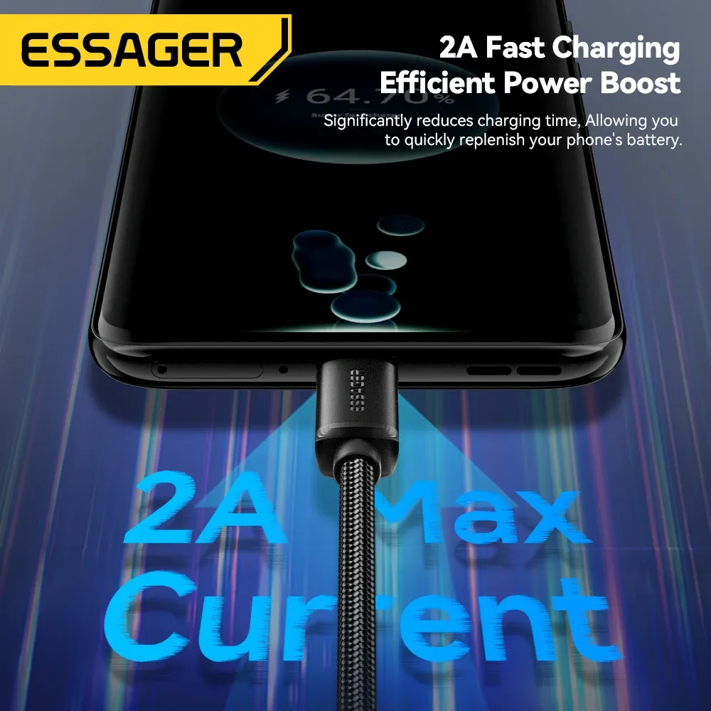 Câble Micro USB Essager à charge rapide et transfert de données, compatible Xiaomi, Realme, Huawei, OPPO et Samsung 3