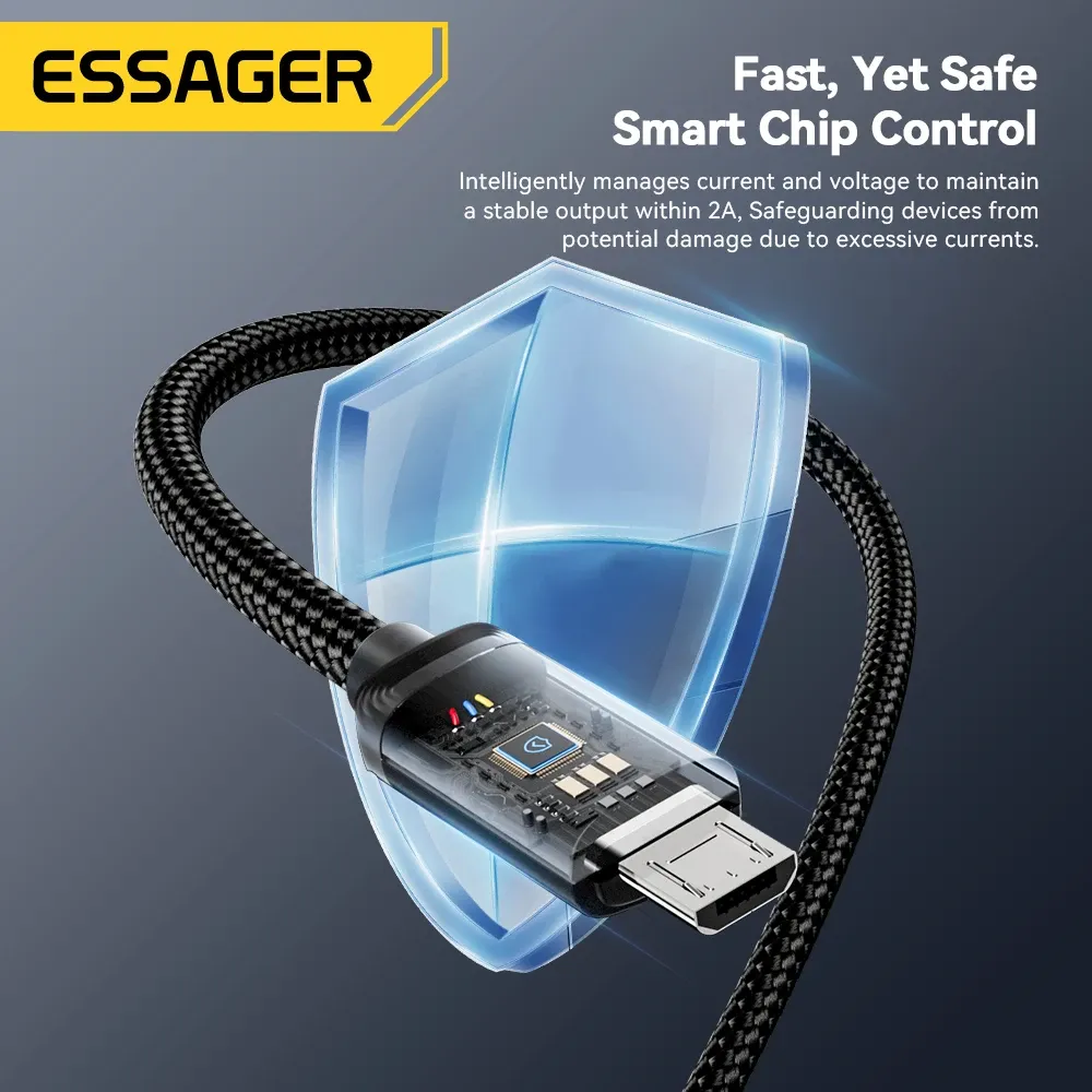 Câble Micro USB Essager à charge rapide et transfert de données, compatible Xiaomi, Realme, Huawei, OPPO et Samsung 4