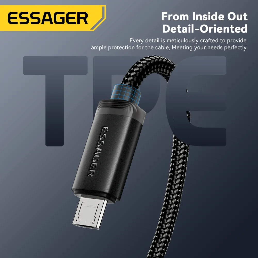 Câble Micro USB Essager à charge rapide et transfert de données, compatible Xiaomi, Realme, Huawei, OPPO et Samsung 5