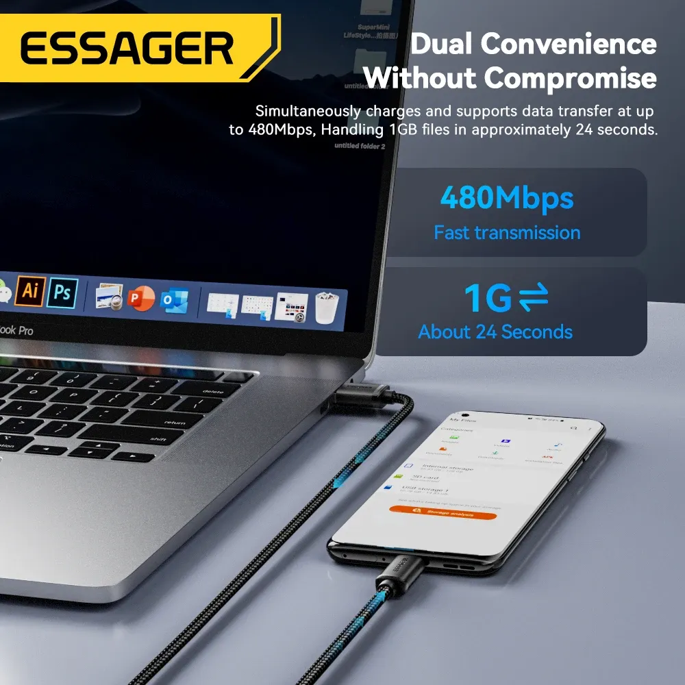 Câble Micro USB Essager à charge rapide et transfert de données, compatible Xiaomi, Realme, Huawei, OPPO et Samsung 6