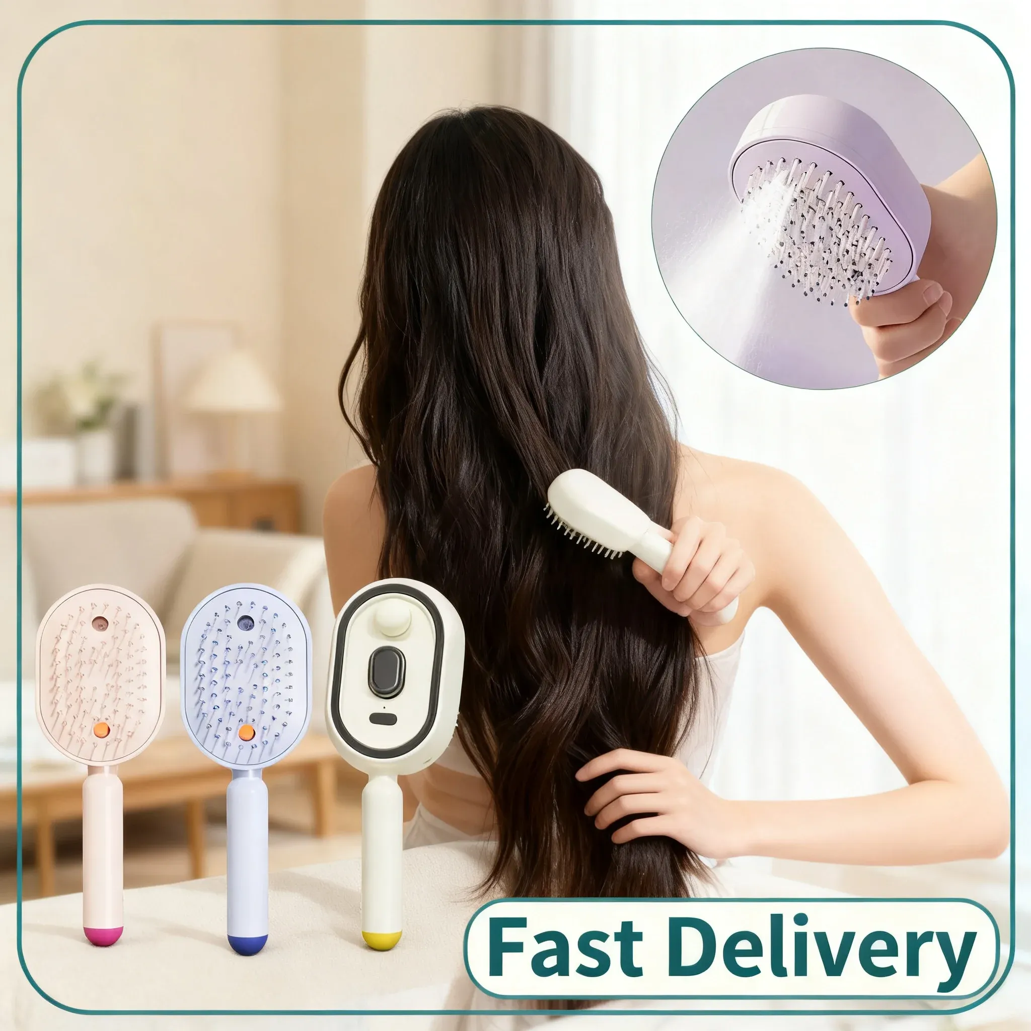 Peigne de massage électrique 3-en-1 à coussin d'air avec pulvérisateur, brosse vapeur rechargeable pour huiles essentielles et fonction auto-nettoyante - Image 1