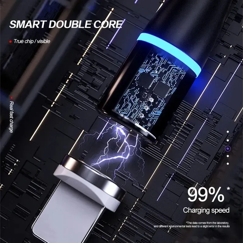 Câble de charge magnétique 3 en 1 ultra-rapide 5 A pour smartphone, compatible iPhone, Android, Huawei et USB-C, avec éclairage LED 3