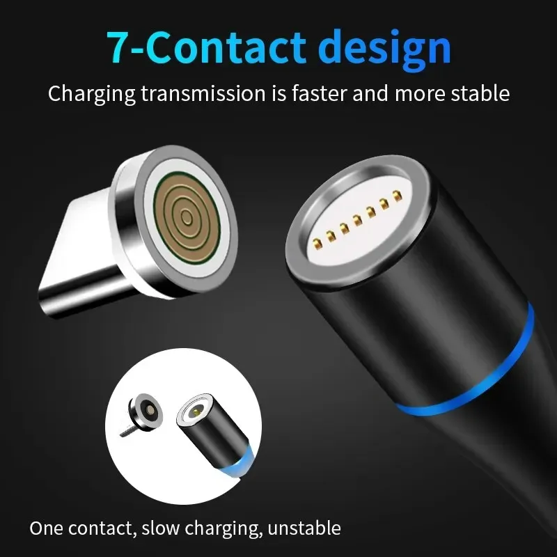 Câble de charge magnétique 3 en 1 ultra-rapide 5 A pour smartphone, compatible iPhone, Android, Huawei et USB-C, avec éclairage LED 4