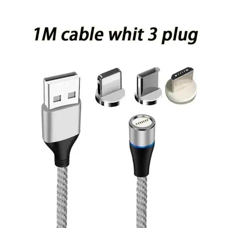 Câble de charge magnétique 3 en 1 ultra-rapide 5 A pour smartphone, compatible iPhone, Android, Huawei et USB-C, avec éclairage LED 7
