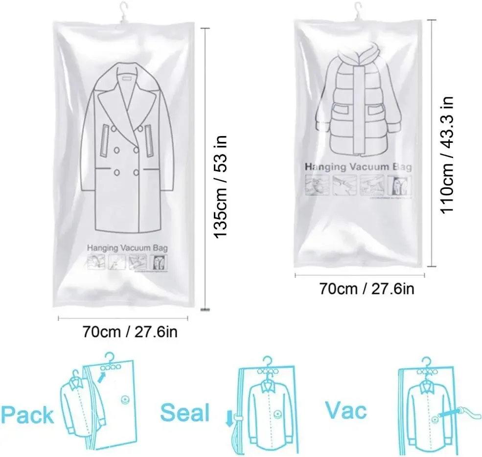 Sacs de rangement sous vide suspendus pour vêtements, avec crochets robustes 3