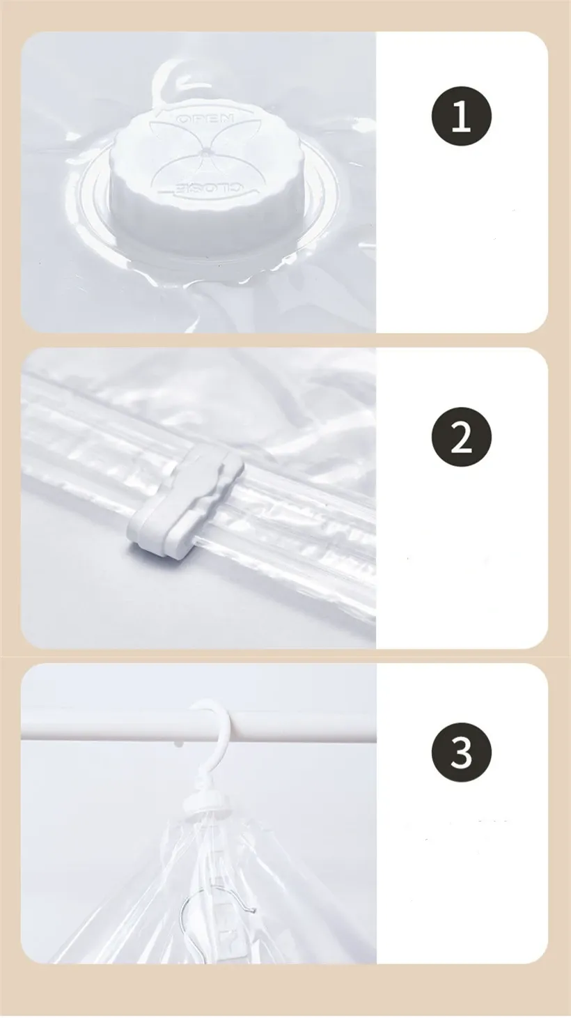 Sac de rangement sous vide suspendu en usage