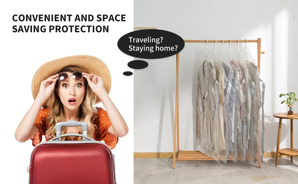 Sac de rangement sous vide suspendu avec crochets