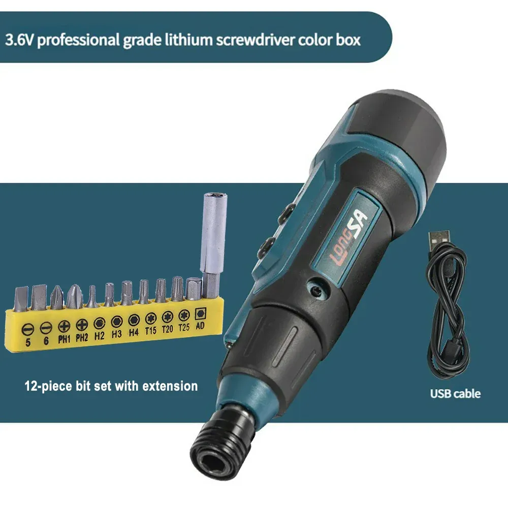 Tournevis électrique sans fil 2 Nm 3,6 V 200 tr/min rechargeable 10
