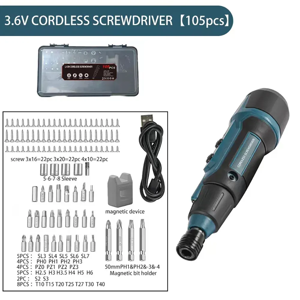 Tournevis électrique sans fil 2 Nm 3,6 V 200 tr/min rechargeable 12