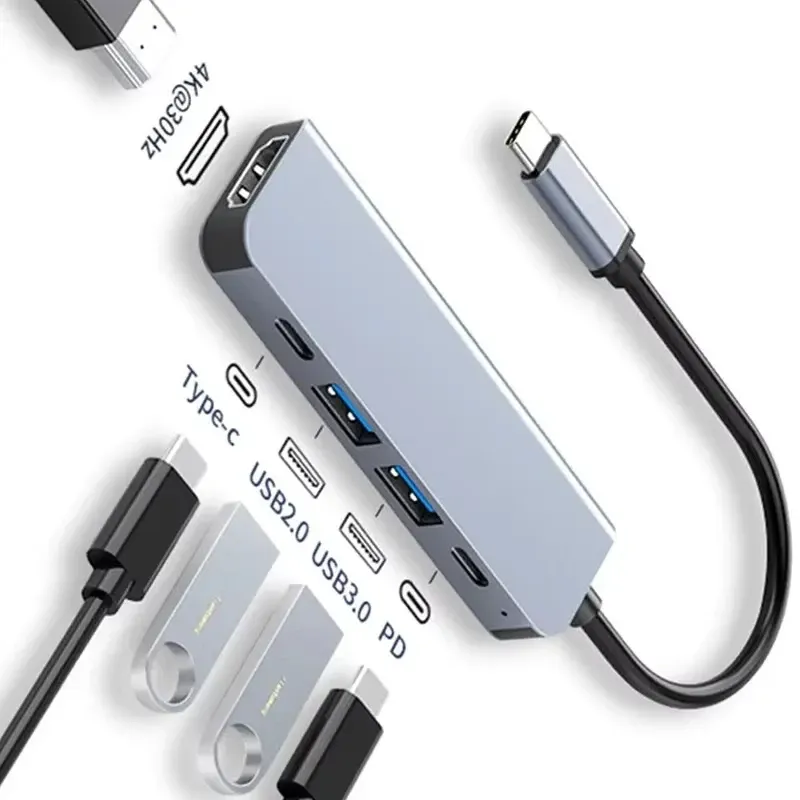 Hub USB-C 5-en-1 et station d'accueil - Adaptateur multifonction pour téléphone, PC et Mac 2