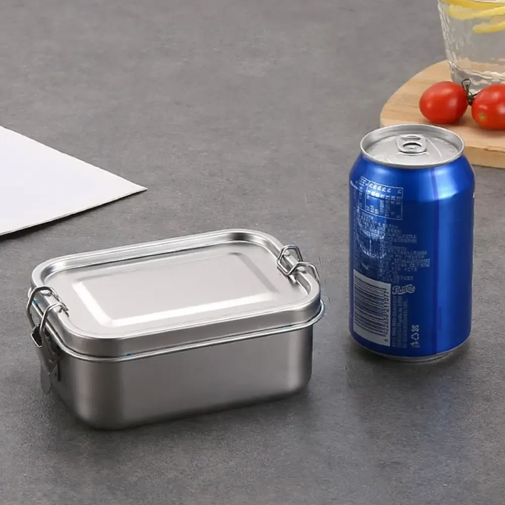 Boîte bento carrée en acier inoxydable avec couvercle, grande capacité, étanche, pour extérieur, durable 7
