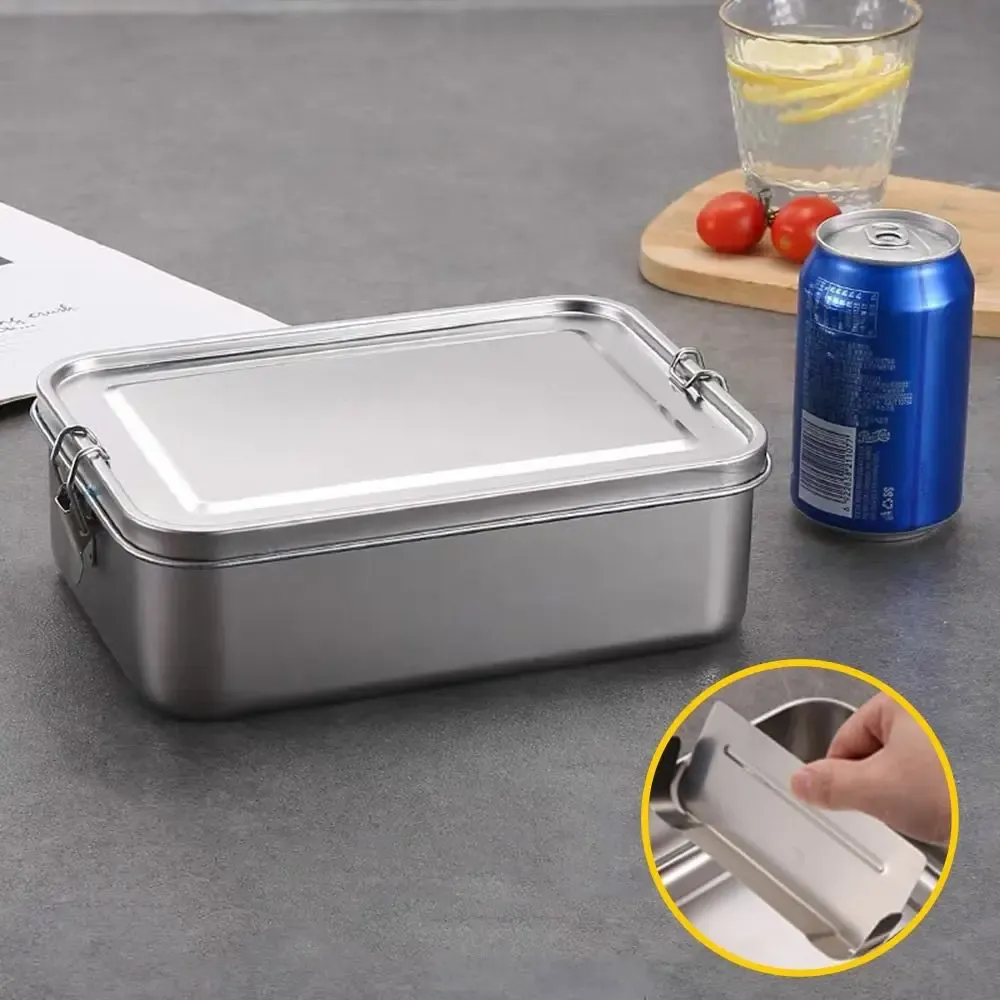 Boîte bento carrée en acier inoxydable avec couvercle, grande capacité, étanche, pour extérieur, durable 8