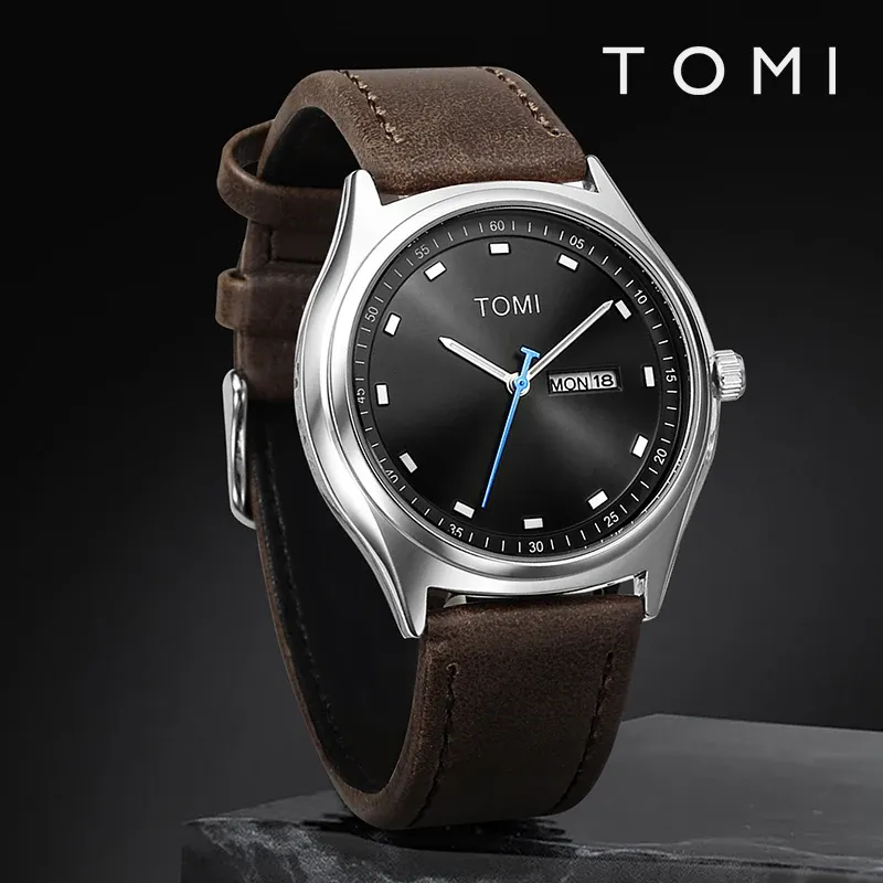 Montre TOMI pour hommes au design minimaliste, style affaires et décontracté, montre à quartz unisexe, élégante et polyvalente, avec calendrier - Image 1