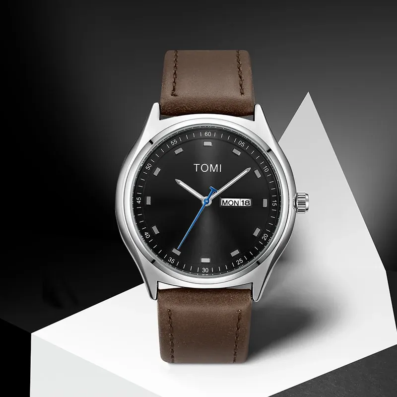 Montre TOMI pour hommes au design minimaliste, style affaires et décontracté, montre à quartz unisexe, élégante et polyvalente, avec calendrier 2