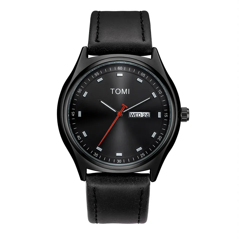 Montre TOMI pour hommes au design minimaliste, style affaires et décontracté, montre à quartz unisexe, élégante et polyvalente, avec calendrier 12