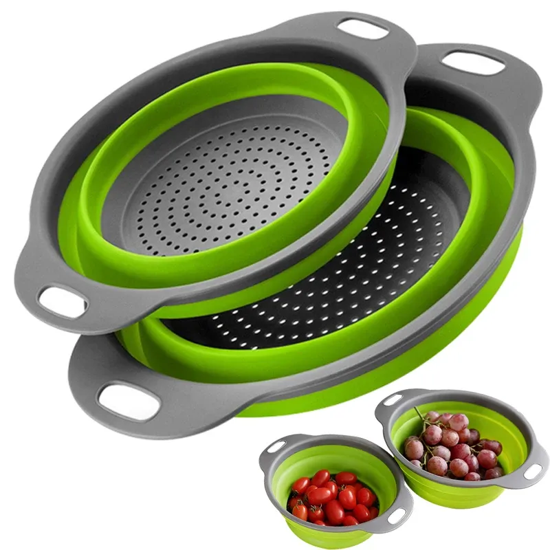 Panier égouttoir pliant en silicone, rond, pour légumes et fruits, lot de 2 - Image 1