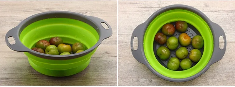 Passoire pliable en silicone, mise en situation cuisine