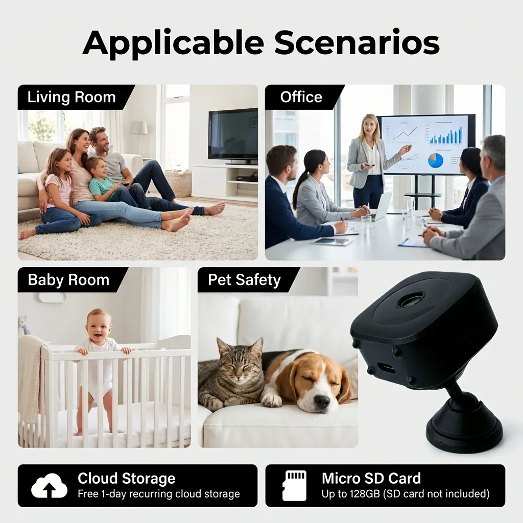 Mini caméra de surveillance intelligente HD Wi-Fi, enregistreur vidéo et audio, caméra de sécurité sans fil discrète pour l'intérieur 5