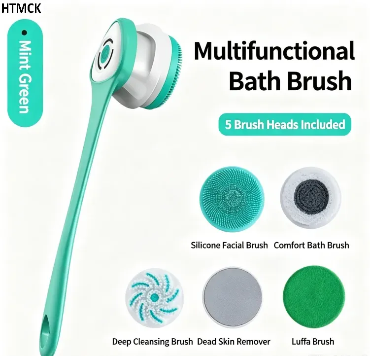 Brosse de douche électrique multifonction imperméable à long manche, pour le dos et le visage