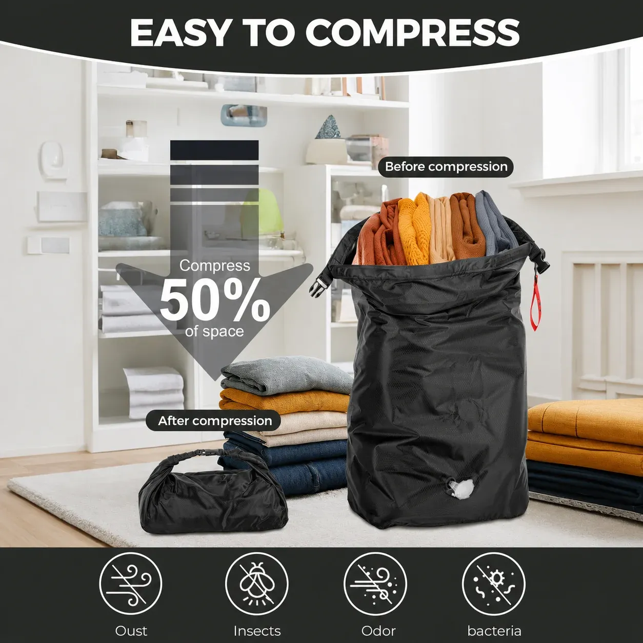 Sac de rangement compressible sous vide, portable, grande capacité, étanche, sac à bagages, sac à vêtements, anti-poussière, voyage d'affaires 6