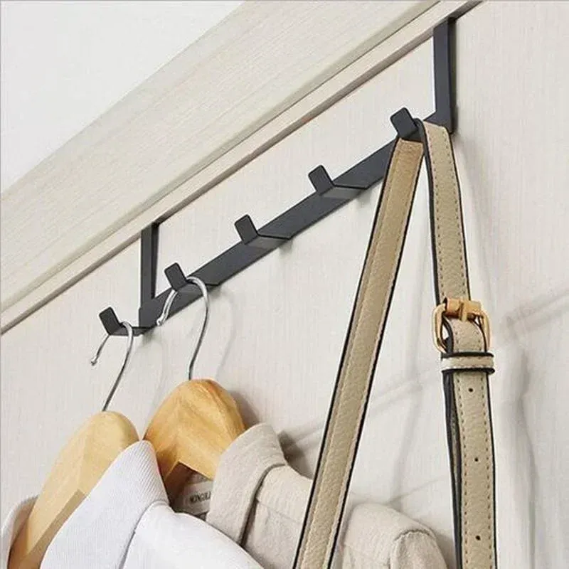 Porte-manteau 5 crochets à suspendre sur porte, organisateur pour chambre et salle de bain 2