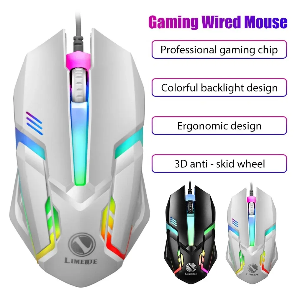 Souris filaire USB silencieuse Limei S1 E avec éclairage LED rétroéclairé pour ordinateur de bureau