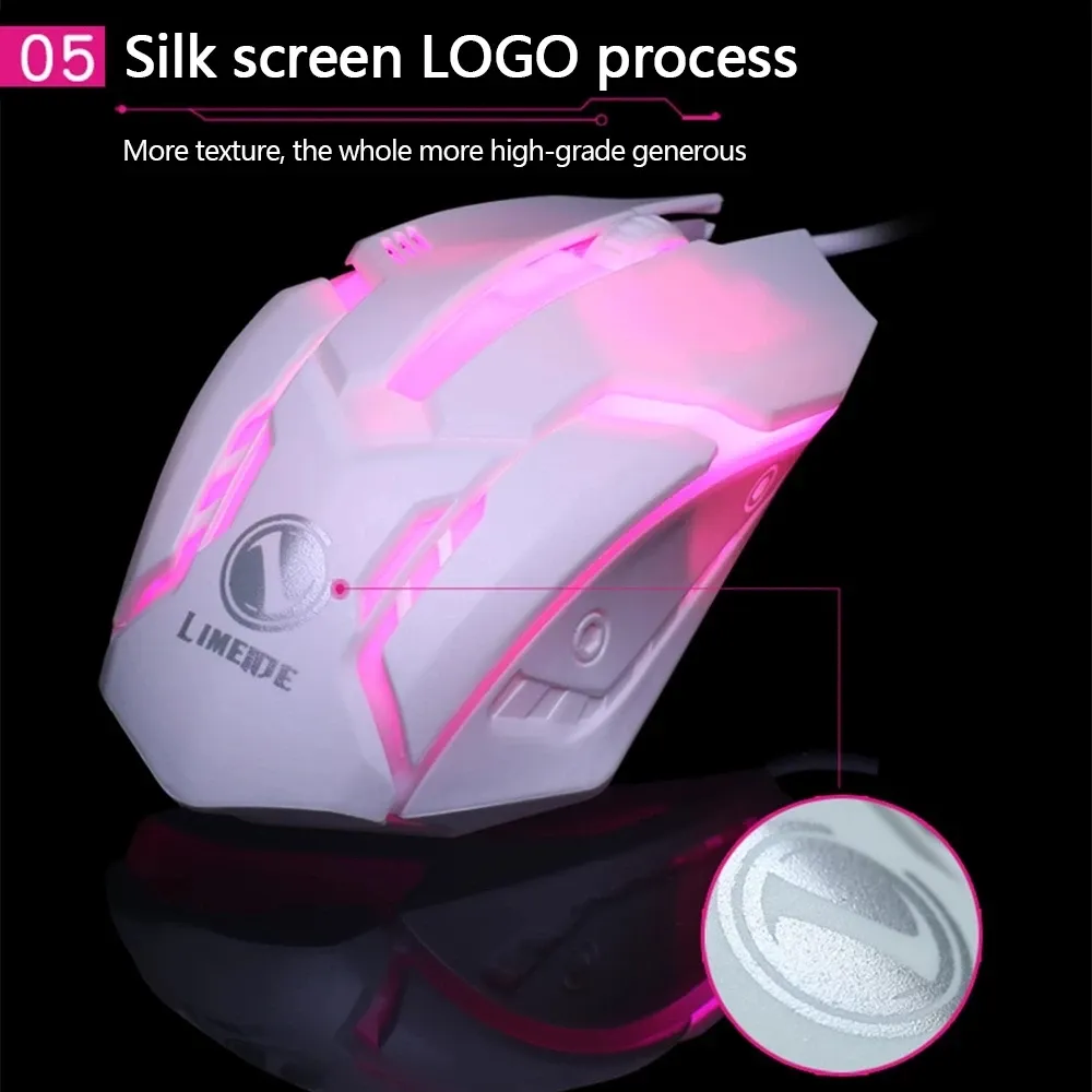 Souris filaire USB silencieuse Limei S1 E avec éclairage LED rétroéclairé pour ordinateur de bureau 3