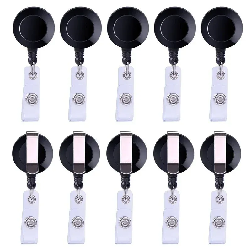 Enrouleur rétractable en plastique noir pour carte d'identité, badge et carte d'accès, avec attache pour lanière ou ceinture, fournitures de bureau pour employés, lot de 2 2