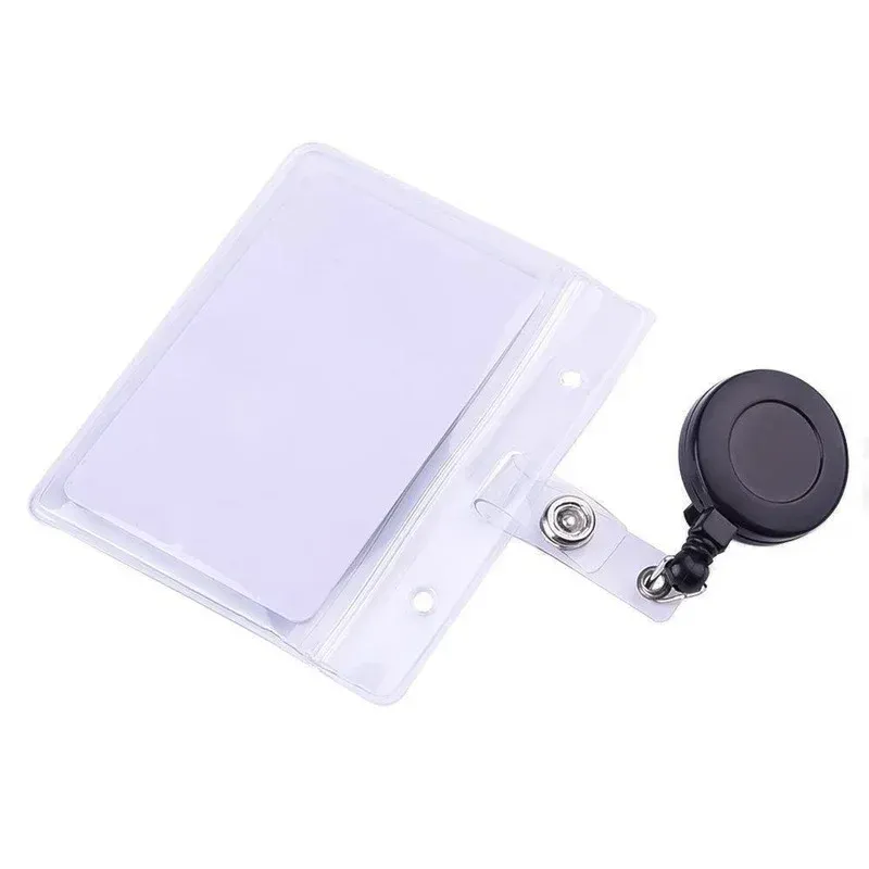 Enrouleur rétractable en plastique noir pour carte d'identité, badge et carte d'accès, avec attache pour lanière ou ceinture, fournitures de bureau pour employés, lot de 2 3