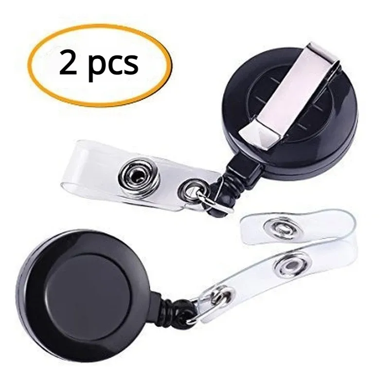 Enrouleur rétractable en plastique noir pour carte d'identité, badge et carte d'accès, avec attache pour lanière ou ceinture, fournitures de bureau pour employés, lot de 2 5
