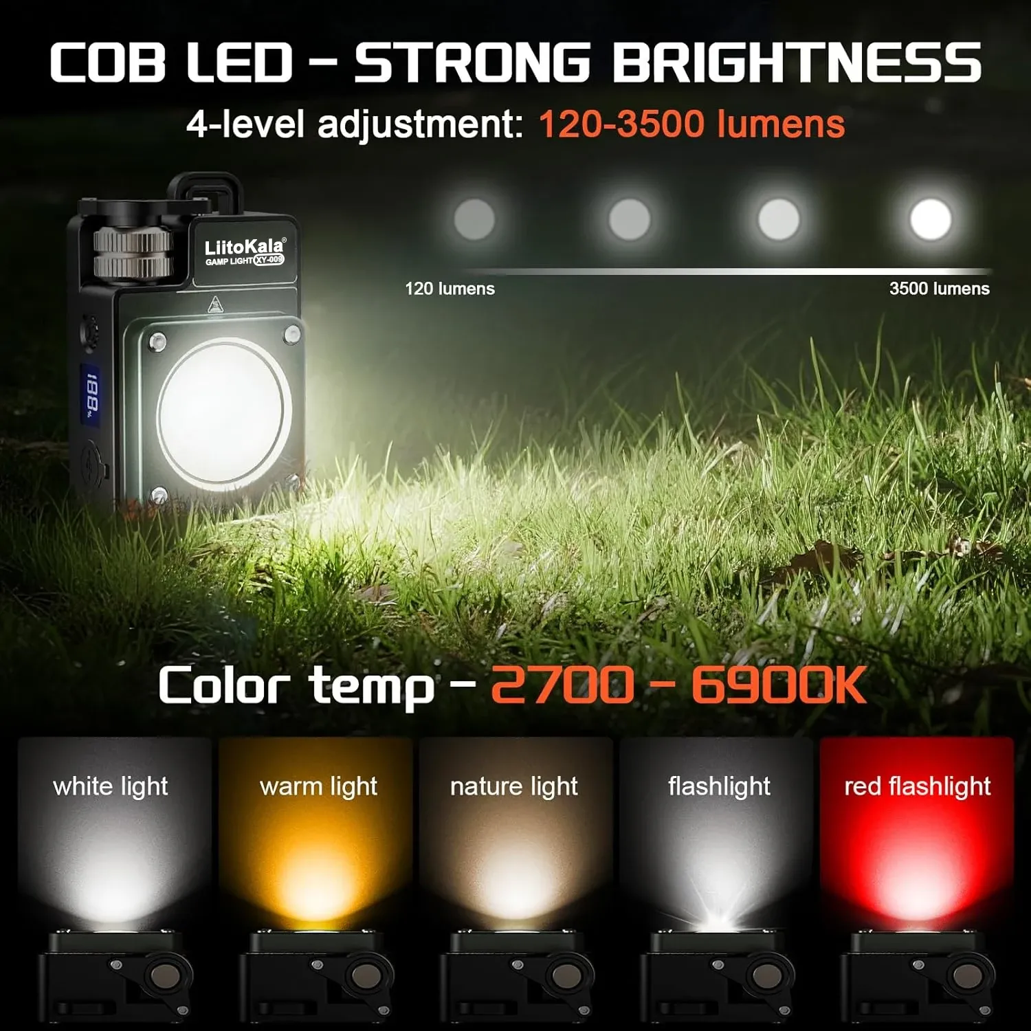 Lampe porte-clés rechargeable LiitoKala 120-3500 lumens, lampe torche multifonction portable, batterie 3000 mAh, lampe de travail 2