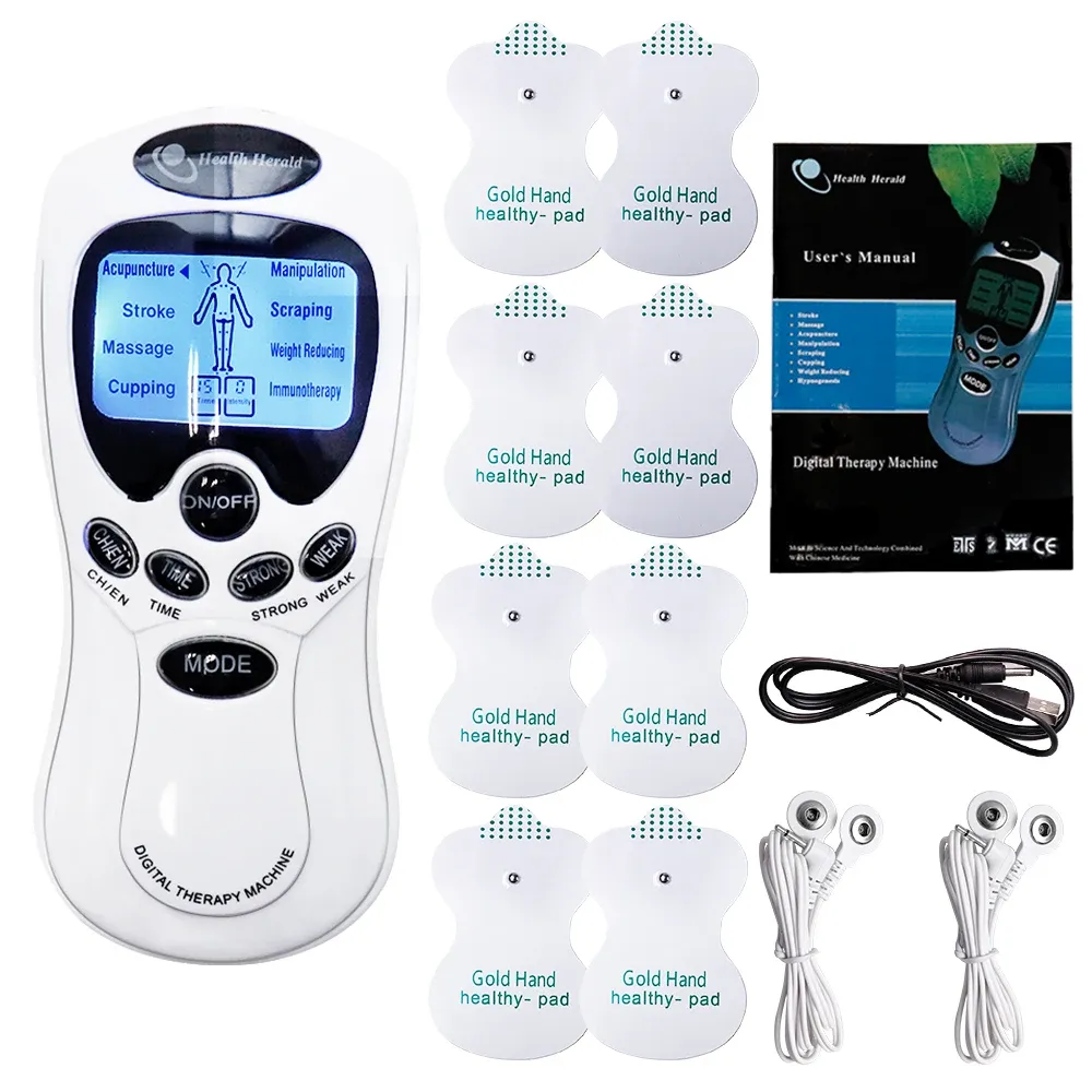 Masseur électrique à impulsions TENS à double sortie et stimulateur musculaire EMS, pour massage d'acupuncture du cou, du dos et du corps