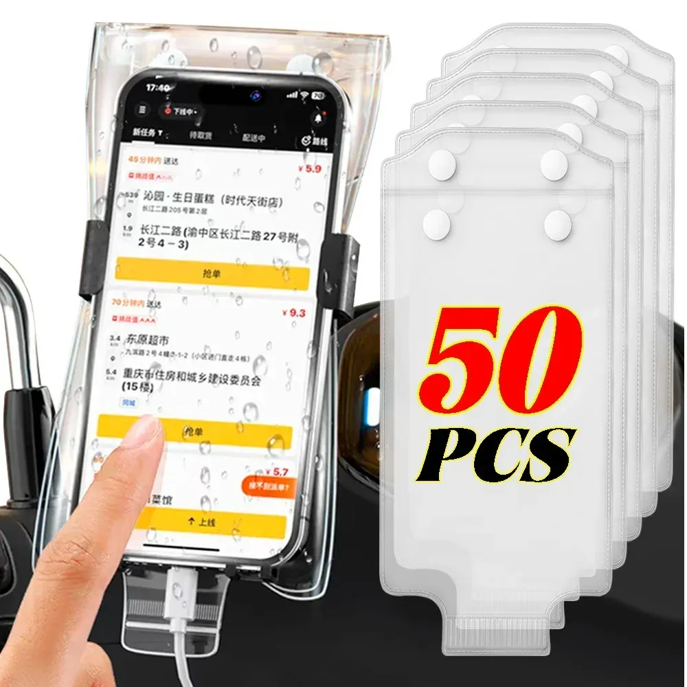 Étuis de téléphone universels transparents et étanches, lot de 50 pochettes pour téléphone portable, pour le cyclisme et la randonnée en plein air - Image 1