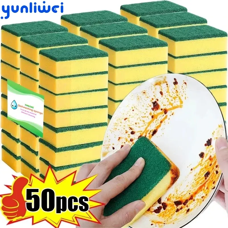 Éponge double face très absorbante, pot de nettoyage magique, brosse antirouille, outil de nettoyage de graisse de cuisine, lot de 10 à 50 pièces - Image 1