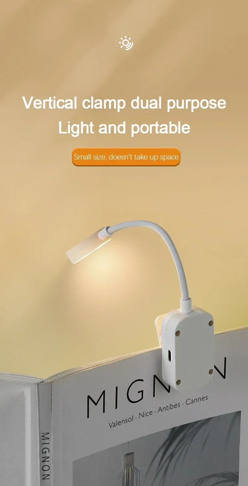 Mini lampe de lecture à pince LED, fixée sur un livre