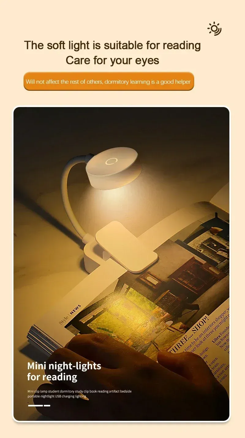 Mini lampe de lecture à pince LED, col flexible