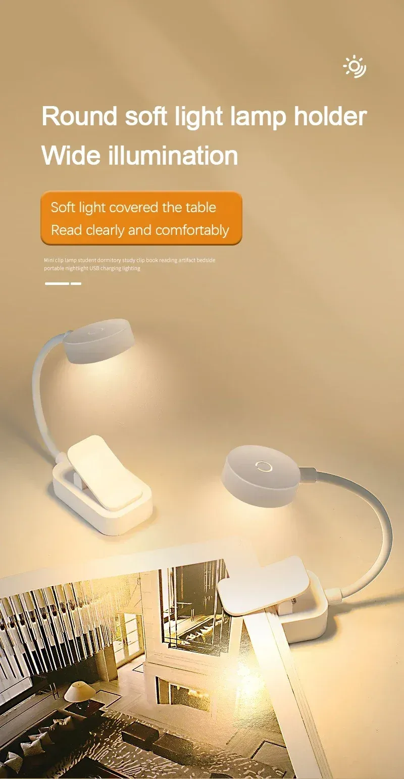 Mini lampe de lecture à pince LED, détail du design