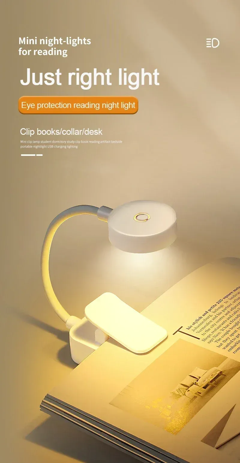 Mini lampe de lecture à pince LED, vue d'ensemble