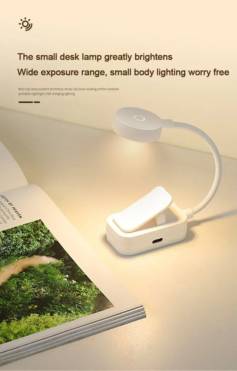Mini lampe de lecture à pince LED, en contexte
