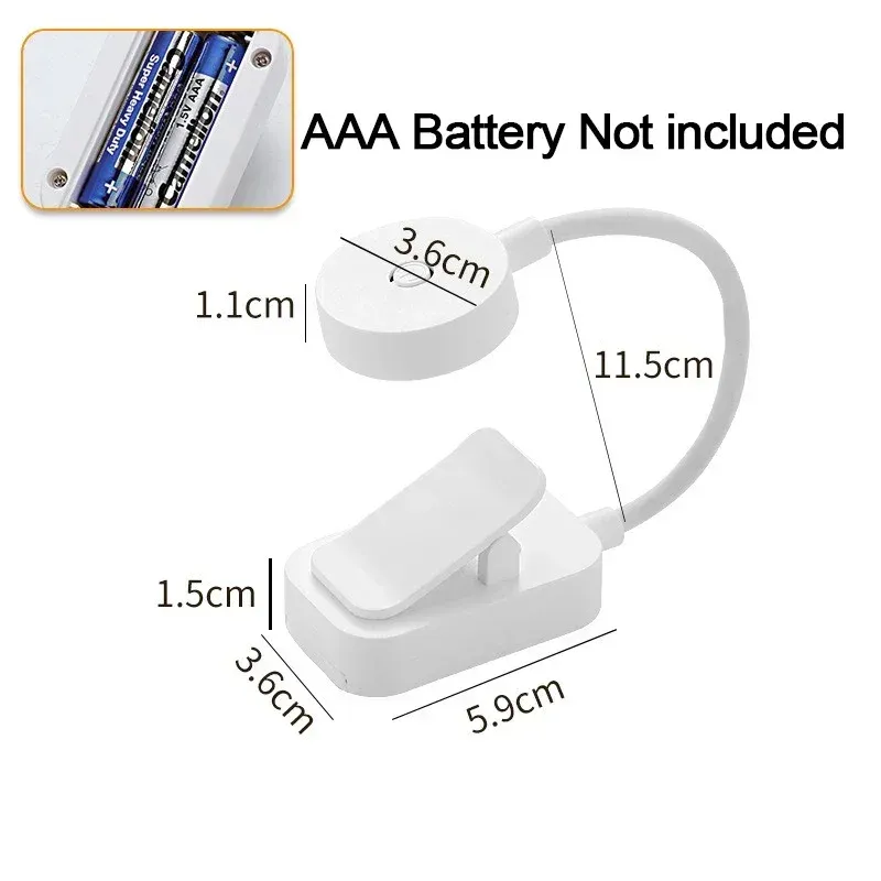 Mini lampe de lecture LED à pince, lampe de table, éclairage protecteur pour les yeux, 3 couleurs, fonctionnement à piles, veilleuse portable, lampe de chevet pour étudiants 7