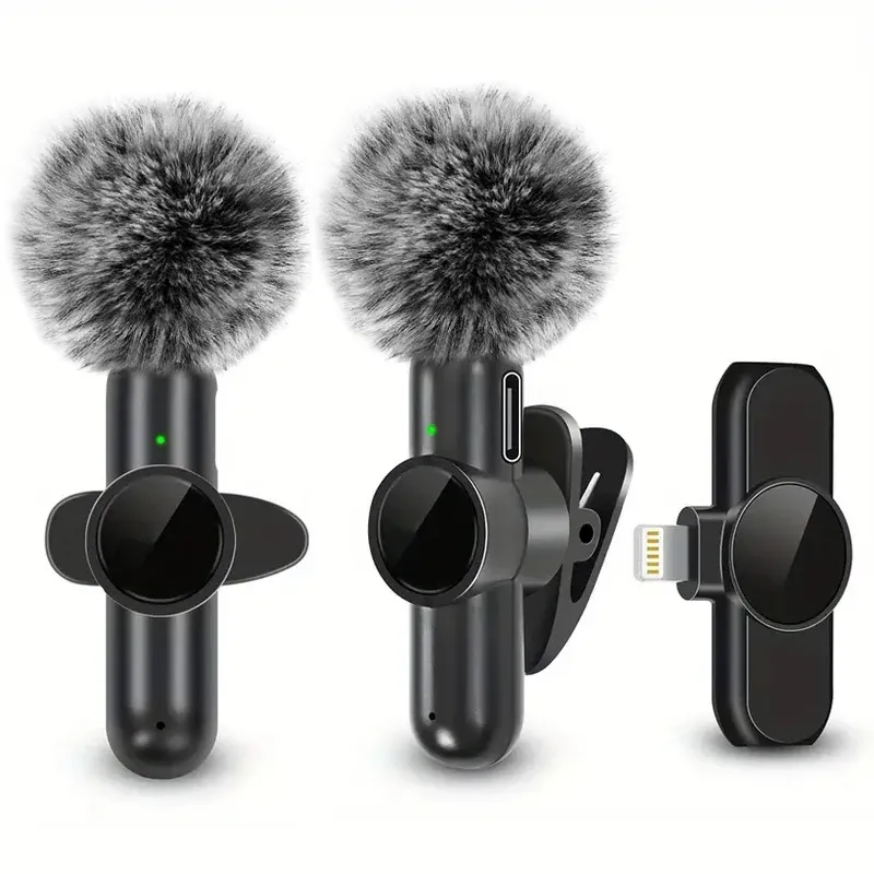 Microphone cravate sans fil avec bonnette anti-vent, mini micro d'enregistrement audio et vidéo pour iPhone et smartphone Android